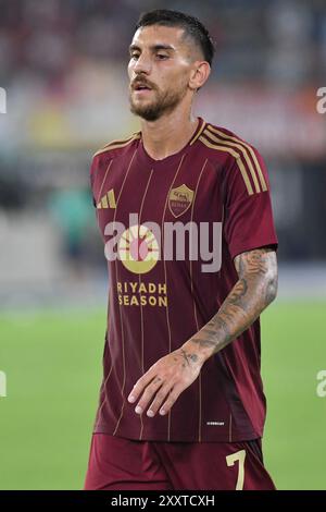 Rome, Latium. 25 août 2024. Lorenzo Pellegrini de l'AS Roma lors du match de Serie A entre Roma et Empoli au stade olympique, Italie, le 25 août 2024. Crédit crédit : massimo insabato/Alamy Live News Banque D'Images