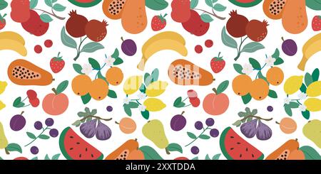 Motif contemporain sans couture de fruits tropicaux. Fond alimentaire naturel écologique. Manger sain, impression de fruits colorés, graphique vectoriel Illustration de Vecteur