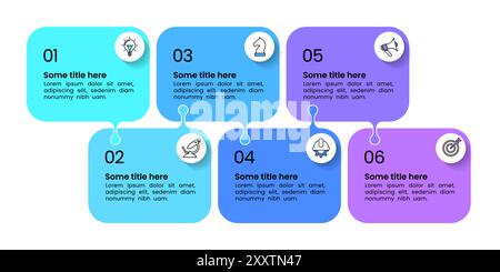 Modèle d'infographie avec icônes et 6 options ou étapes. Bannières connectées. Peut être utilisé pour la mise en page de flux de travail, diagramme, webdesign. Illustration vectorielle Illustration de Vecteur