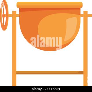 La malaxeuse à béton avec réservoir vide debout sur des pieds en bois est prête à être utilisée pour les travaux de construction Illustration de Vecteur