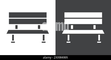 Icône de banc Flat Set dans le vecteur de contour de couleur noir et blanc Illustration de Vecteur