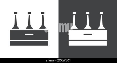 Bouteilles de bière dans l'icône de panier Flat Set dans le vecteur de contour de couleur noir et blanc Illustration de Vecteur