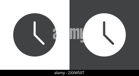 Icône de temps d'horloge Flat Set dans le vecteur de contour de couleur noir et blanc Illustration de Vecteur