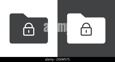 Fichiers et dossiers icône de sécurité ensemble plat dans le vecteur de contour de couleur noir et blanc Illustration de Vecteur