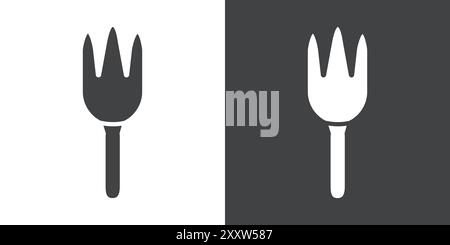 Garden Fork Icon Flat Set dans le vecteur de contour de couleur noir et blanc Illustration de Vecteur