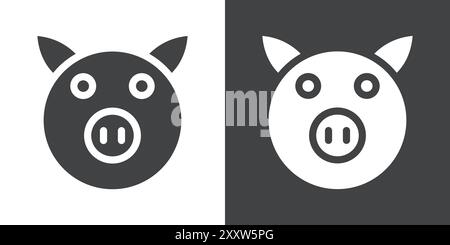Pig face Icon Flat Set dans le vecteur de contour de couleur noir et blanc Illustration de Vecteur