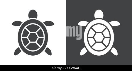 Turtle Icon Flat Set dans le vecteur de contour de couleur noir et blanc Illustration de Vecteur