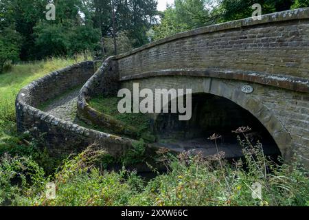 Pont en spirale du XIXe siècle enjambant le canal Macclesfield à Bollington, Cheshire, Royaume-Uni Banque D'Images