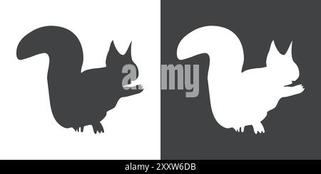 Squirrel Icon Flat Set dans le vecteur de contour de couleur noir et blanc Illustration de Vecteur