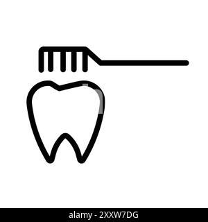 Icône de nettoyage des dents Flat Set dans le vecteur de contour de couleur noir et blanc Illustration de Vecteur