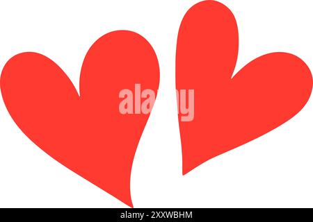 Deux coeurs rouges, illustration simple et propre dans le style doodle Illustration de Vecteur