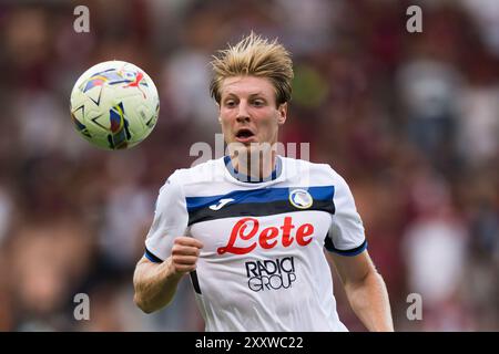 Turin, Italie. 25 août 2024. Marco Brescianini d'Atalanta BC regarde le ballon pendant le match de football Serie A entre Torino FC et Atalanta BC. Crédit : Nicolò Campo/Alamy Live News Banque D'Images