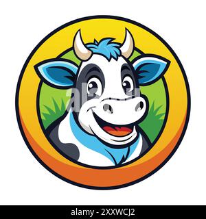 Happy Cow logo visage logo vecteur à l'intérieur du cercle Illustration de Vecteur