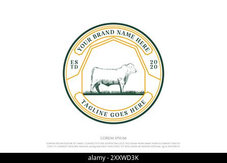 Vintage Retro Angus Cattle pour le vecteur de conception de logo de boeuf Illustration de Vecteur