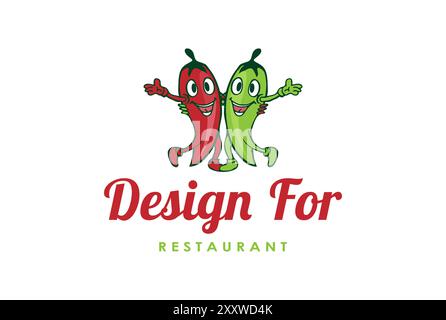 Red Hot Chili Mascot Cartoon personnage pour Restaurant logo Design Vector Illustration de Vecteur