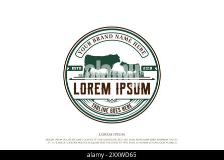 Vintage Retro Angus bétail pour le logo de boeuf Design vecteur Illustration de Vecteur