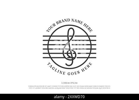 Vintage Retro Notes de musique et guitare String logo Design Vector Illustration de Vecteur