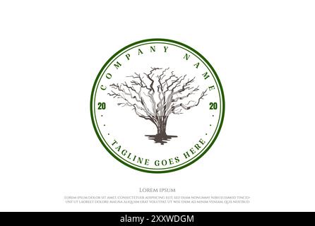 Vintage rétro Dry Dead Oak Banyan Tree logo Design Vector Illustration de Vecteur