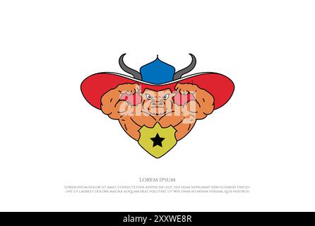 Musclé Angus Cow Bull Longhorn Mascot personnage Gym Fitness Sport Club logo Design vecteur Illustration de Vecteur