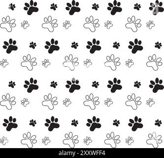 Motif sans couture patte mignonne. Chien noir ou chat de dessin animé répété sur fond blanc. Marque répétée la texture des animaux pour les impressions de conception. Répéter backdr moderne Illustration de Vecteur