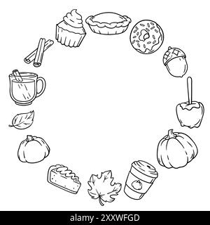 Articles d'automne et design alimentaire. Joyeux Thanksgiving et symboles traditionnels d'Halloween. Illustration de Vecteur