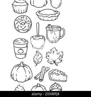 Articles d'automne et modèle de nourriture. Joyeux Thanksgiving et symboles traditionnels d'Halloween. Illustration de Vecteur