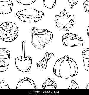 Articles d'automne et modèle de nourriture. Joyeux Thanksgiving et symboles traditionnels d'Halloween. Illustration de Vecteur