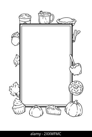 Articles d'automne et carte alimentaire. Joyeux Thanksgiving et symboles traditionnels d'Halloween. Illustration de Vecteur