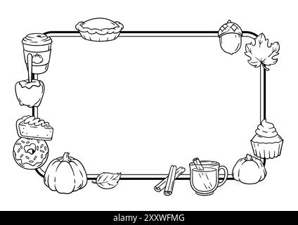 Articles d'automne et carte alimentaire. Joyeux Thanksgiving et symboles traditionnels d'Halloween. Illustration de Vecteur