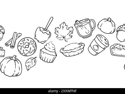 Articles d'automne et modèle de nourriture. Joyeux Thanksgiving et symboles traditionnels d'Halloween. Illustration de Vecteur