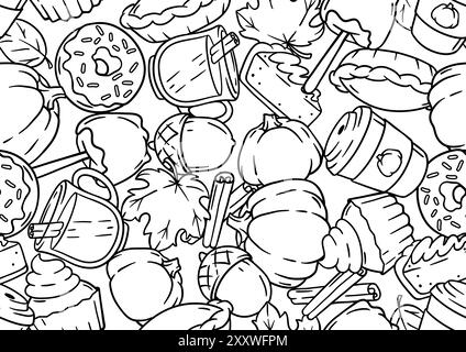 Articles d'automne et modèle de nourriture. Joyeux Thanksgiving et symboles traditionnels d'Halloween. Illustration de Vecteur