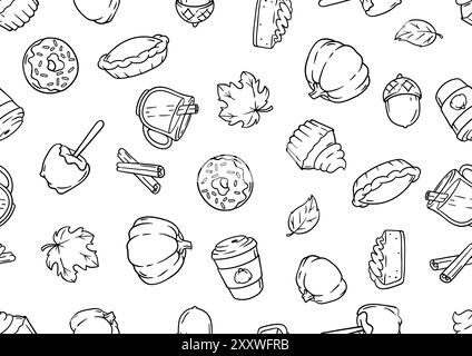 Articles d'automne et modèle de nourriture. Joyeux Thanksgiving et symboles traditionnels d'Halloween. Illustration de Vecteur