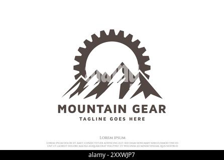 Mountain Hill avec engrenage Cog pour l'exploitation minière ou vélo Sport logo Design vecteur Illustration de Vecteur