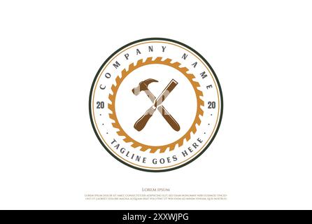 Vintage Croisé Hammer ciseau menuiserie logo Design Vector Illustration de Vecteur