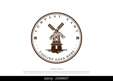Vintage rétro Windmill Farm badge Label logo Design vecteur Illustration de Vecteur