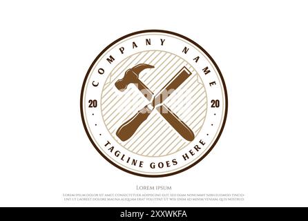 Vintage Croisé Hammer ciseau menuiserie logo Design Vector Illustration de Vecteur