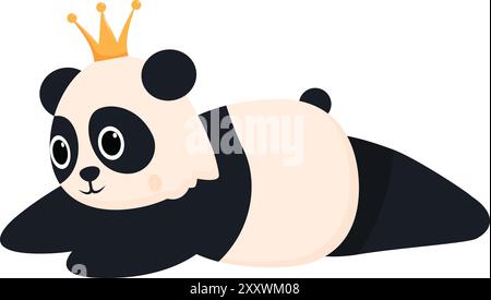 Ours de panda de dessin animé portant la couronne dorée couchée et relaxante, illustration vectorielle de caractère animal drôle isolé sur fond blanc Illustration de Vecteur
