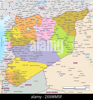 Carte politique détaillée de la Syrie Illustration de Vecteur