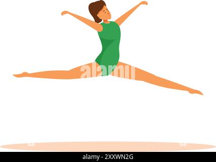 Jeune femme gymnaste effectue un saut fendu pendant sa routine de gymnastique au sol Illustration de Vecteur