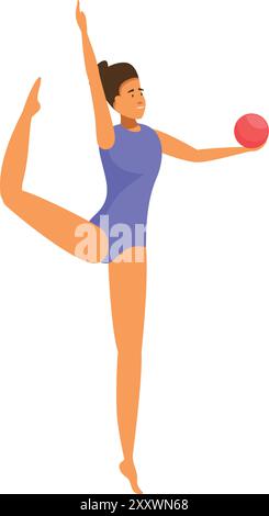 Jeune femme gymnaste pose gracieusement tout en tenant un ballon dans une routine de gymnastique rythmique Illustration de Vecteur