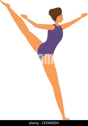 Jeune femme gymnaste équilibre sur une jambe tout en effectuant une routine de gymnastique Illustration de Vecteur