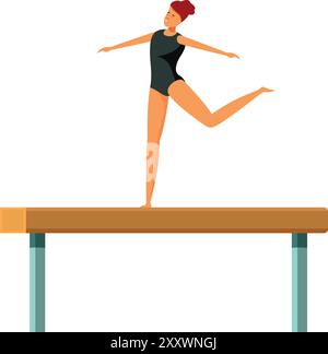 Jeune femme gymnaste équilibre sur une poutre, effectuant une routine de gymnastique Illustration de Vecteur