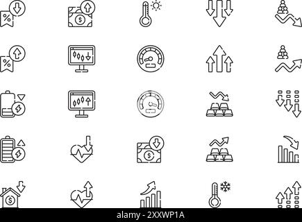 Augmenter et diminuer la collection d'icônes est une illustration vectorielle avec un trait modifiable. Illustration de Vecteur