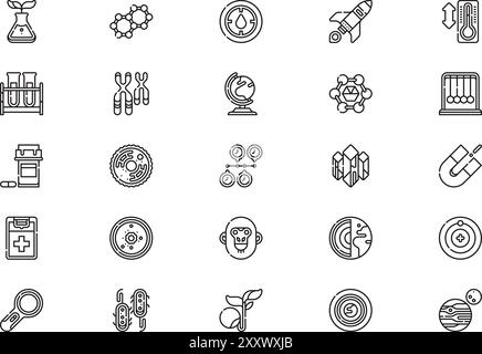 Science Icons collection est une illustration vectorielle avec trait modifiable. Illustration de Vecteur