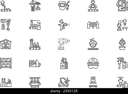 La collection d'icônes de fabrication est une illustration vectorielle avec un trait modifiable. Illustration de Vecteur