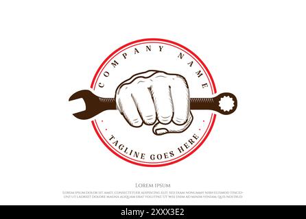 Vintage rétro clé à main pour garage Custom Workshop logo Design Vector Illustration de Vecteur