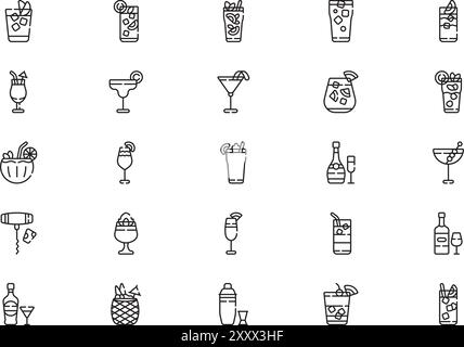 Cocktails ICONS collection est une illustration vectorielle avec trait modifiable. Illustration de Vecteur