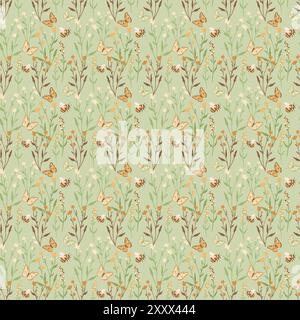 Motif sans couture avec fleurs et papillons Banque D'Images