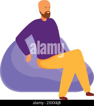 L'homme profite d'un moment de détente alors qu'il est assis confortablement sur une chaise de pouf Illustration de Vecteur