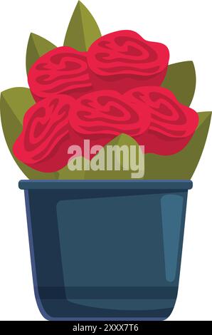 Roses rouges vives poussant dans un pot bleu, parfaites pour ajouter une touche de romance à n'importe quel design Illustration de Vecteur